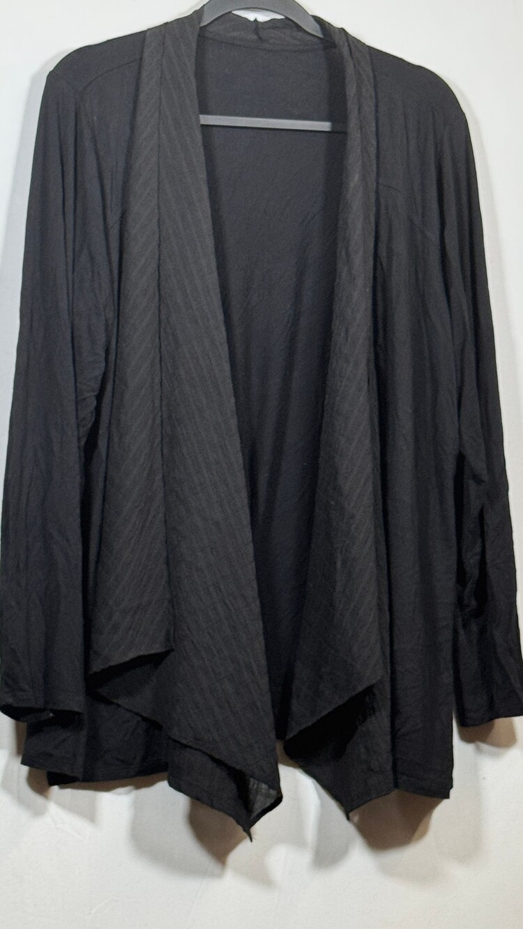 Black Viscose Spandex Blend Open Front Cardigan Long Sleeve Asymmetric Neckline